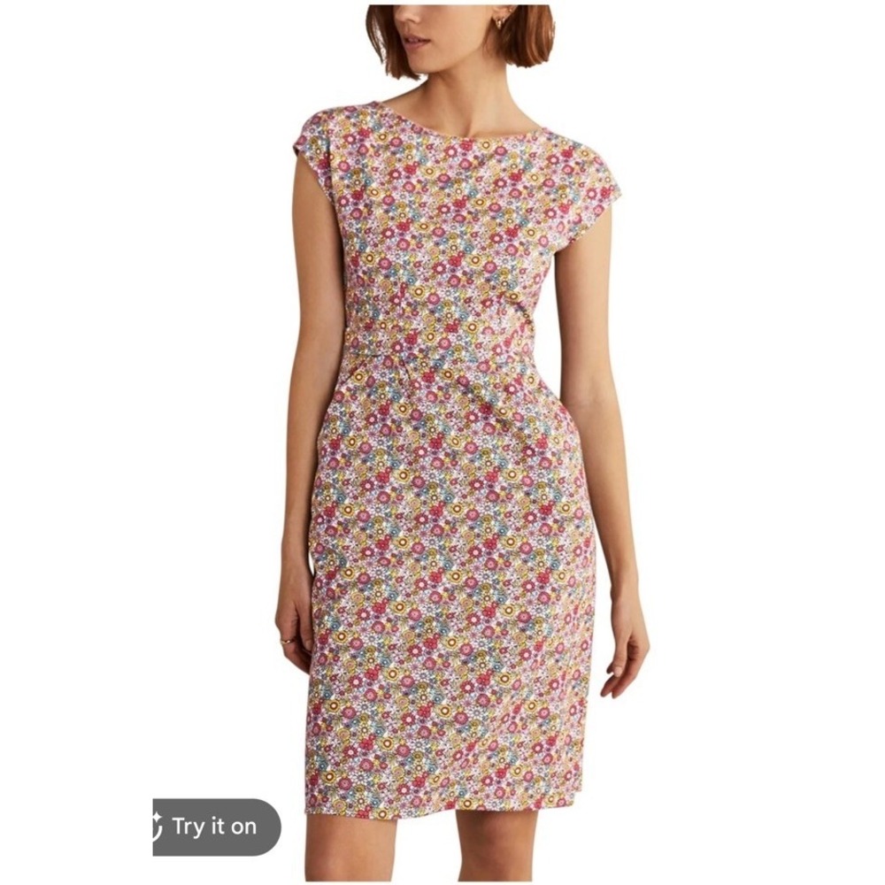 Boden Florrie Floral Jersey Knit Dress Pockets 12R Lightweight Cottage Cotton